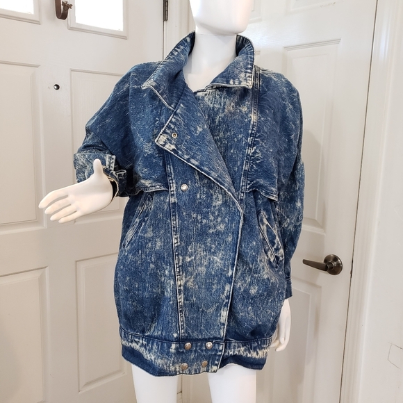BEBE Furrrina VINTAGE Acid wash denim jacket Size Medium Made in USA - Picture 3 of 9